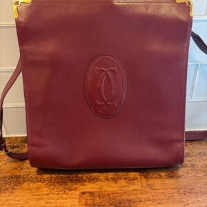 Vintage Cartier Burgundy Leather Crossbody Shoulder Bag with Kisslock